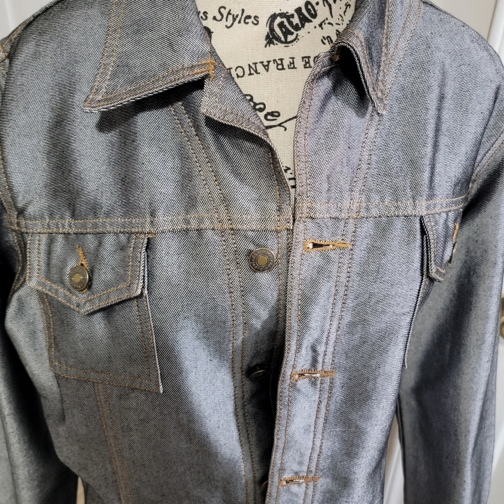 VINTAGE 80s Newport News Jeanology Denim Jean Jacket Metallic over Denim Size L - Picture 7 of 7